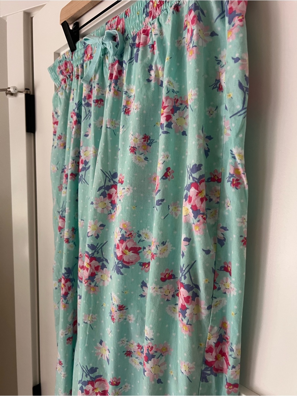 Dreams & Co. Aqua Floral 100% Cotton Pajama Lounge Pants Cottagecore L - Picture 2 of 12